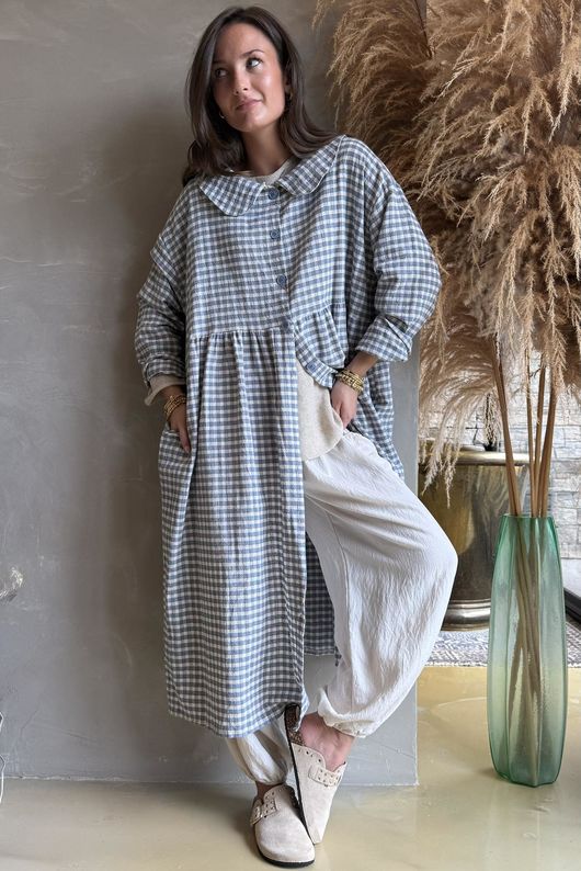 Annie Gingham Peter Pan Frock Coat Denim